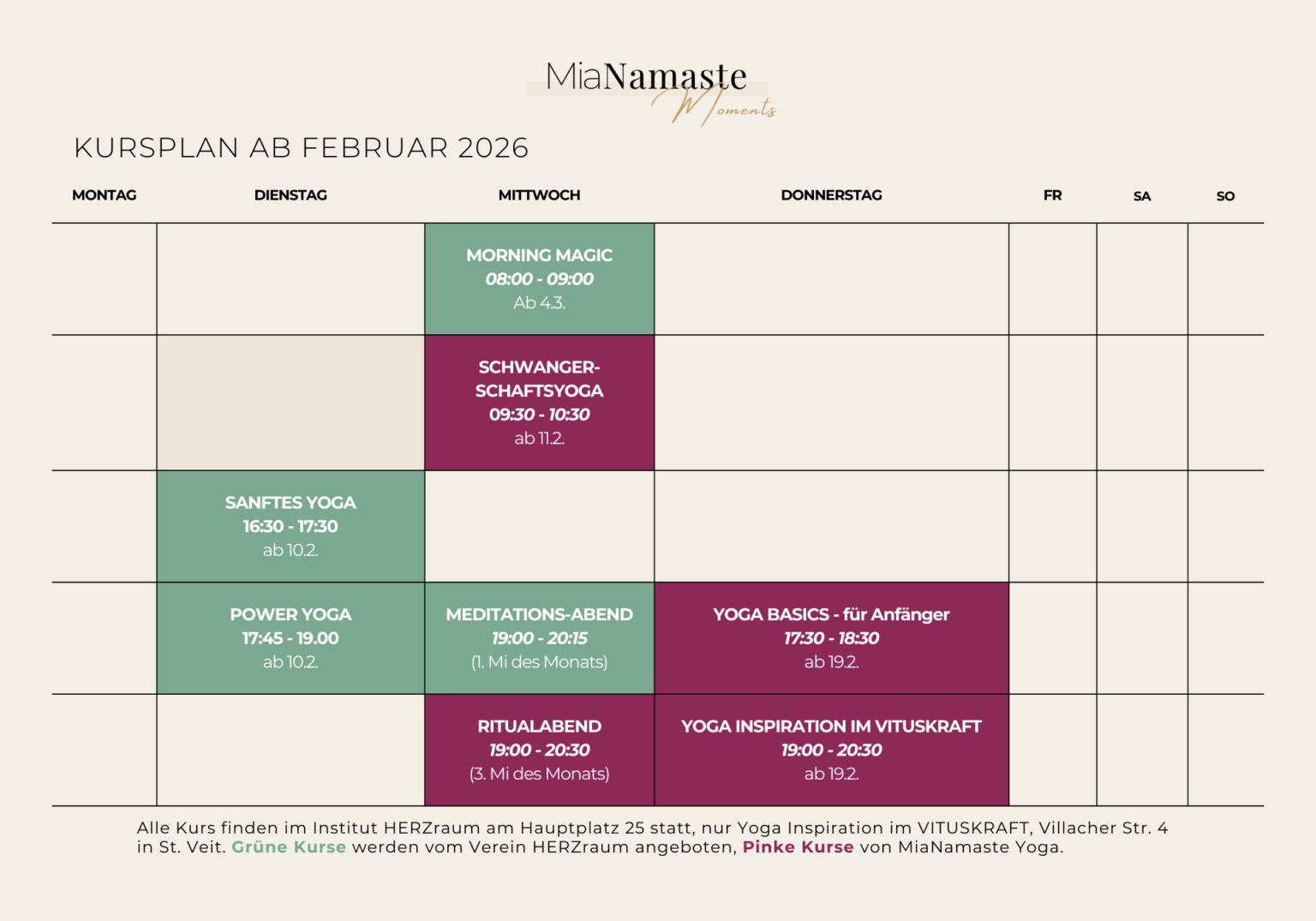 Kursplan-Yoga-Meditation-MiaNamaste-St.Veit an der Glan